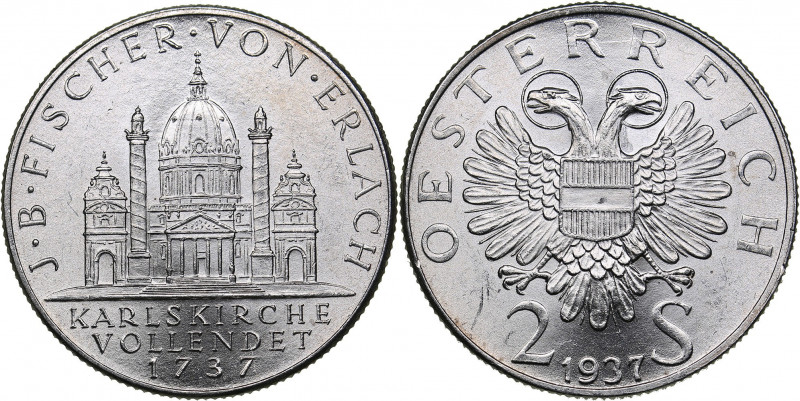 Austria 2 schilling 1937 Bicentennial - Completion of St. Charles Church 1737
12...