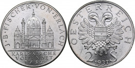 Austria 2 schilling 1937 Bicentennial - Completion of St. Charles Church 1737
12.08 g. UNC/UNC Mint luster. KM# 2859.