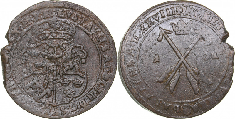 Sweden 1 öre 1628 - Gustav II Adolf (1611-1632)
31.18 g. VF/VF SM# 134a.