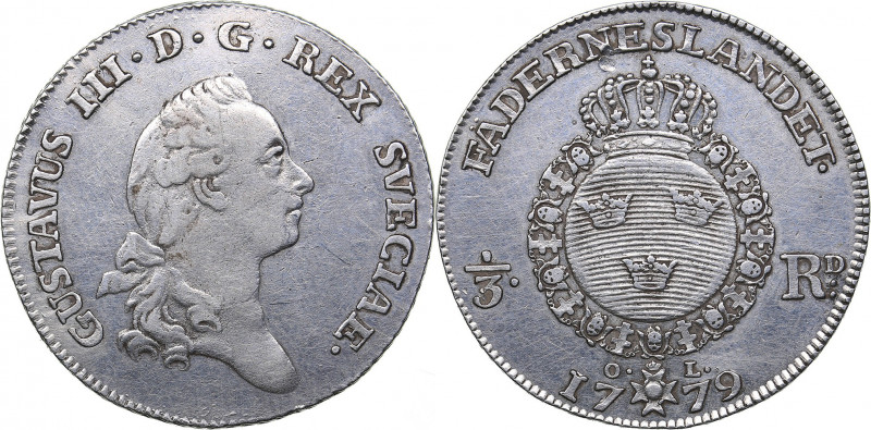 Sweden 1/3 riksdaler 1779 - Gustav III (1771-1792)
9.72 g. VF/XF+ SM#63. SMB# 45...