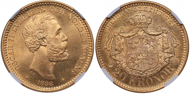 Sweden 20 kronor 1898 EB - Oskar II (1872-1907) - NGC MS 64
Mint luster. Gold.