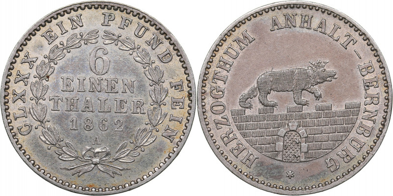 Germany - Anhalt-Bernburg 1/6 Taler 1862 A
5.33 g. AU/AU Mint luster.