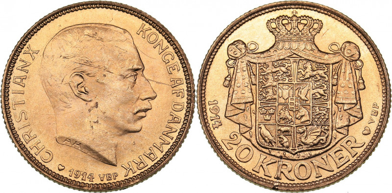 Denmark 20 kroner 1914
8.96 g. AU/UNC Mint luster. Gold.