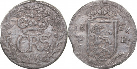 Reval 4 öre 1669 - Karl XI (1660-1697)
3.74 g. XF/AU Traces of mint luster. Haljak# 1337 var.