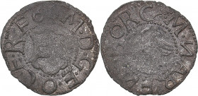 Kuressaare (Arensburg) schilling 1568 - Duke-Bishop Magnus (1560-1578)
0.73 g. F/F Haljak# 731 5R. Extremely rare!