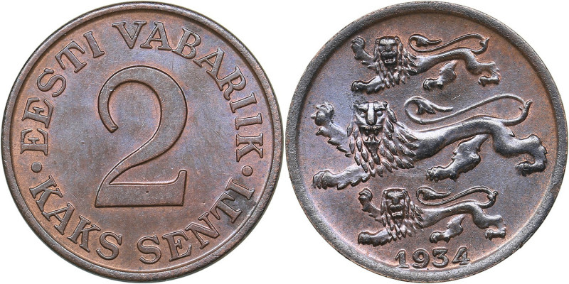 Estonia 2 senti 1934
3.38 g. UNC/UNC Mint luster. KM# 15