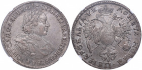 Russia Rouble 1720 - NGC AU 55
Mint luster. Extremely rare condition! Bitkin# 326. Peter I (1699-1725)