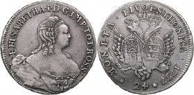 Russia - Livonia & Estonia 24 kopecks 1757
6.46 g. XF-/XF- Bitkin# 636. Rare! Elizabeth (1741-1762)