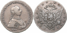 Russia Rouble 1762 ММД-ДМ
24.19 g. XF-/VF+ Bitkin# 9 R. Rare. Peter III (1762-1762)