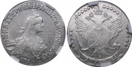 Russia 20 kopeks 1771 СПБ - ННР AU50
Mint luster. Rare condition! Bitkin# 379. Catherine II (1762-1796)