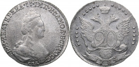 Russia 20 kopeks 1784 СПБ
4.75 g. UNC/UNC Mint luster. Rare condition! Bitkin# 397. Catherine II (1762-1796)