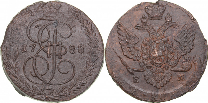 Russia 5 kopecks 1788 ЕМ
51.57 g. XF/AU Bitkin# 642. Catherine II (1762-1796)