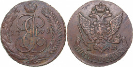 Russia 5 kopecks 1791 АМ
50.51 g. XF/XF Bitkin# 861. Catherine II (1762-1796)