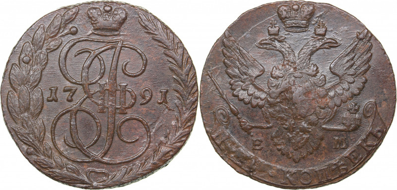 Russia 5 kopecks 1791 ЕМ
45.96 g. VF+/VF+ Bitkin# 645. Catherine II (1762-1796)...