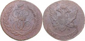 Russia 5 kopikat 1793 ЕМ
46.37 g. XF/AU Very rare condition. Bitkin# 101. Pauls recoining (overstrike) 1797. Paul I (1796-1801)
