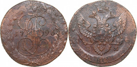 Russia 5 kopeks 1796 ЕМ (1797)
42.25 g. AU/AU Bitkin# P109 R1. Very rare! Pauls recoining (overstrike) 1797. Paul I (1796-1801)