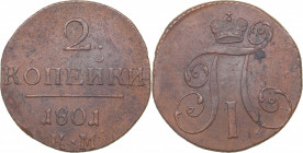 Russia 2 kopeks 1801 KM
21.51 g. AU/AU Bitkin# 149. Paul I (1796-1801)