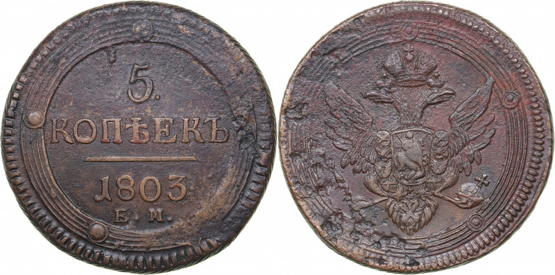 Russia 5 kopeks 1803 ЕМ
50.54 g. XF/XF Bitkin# 286 R1. Very rare! Alexander I (1...