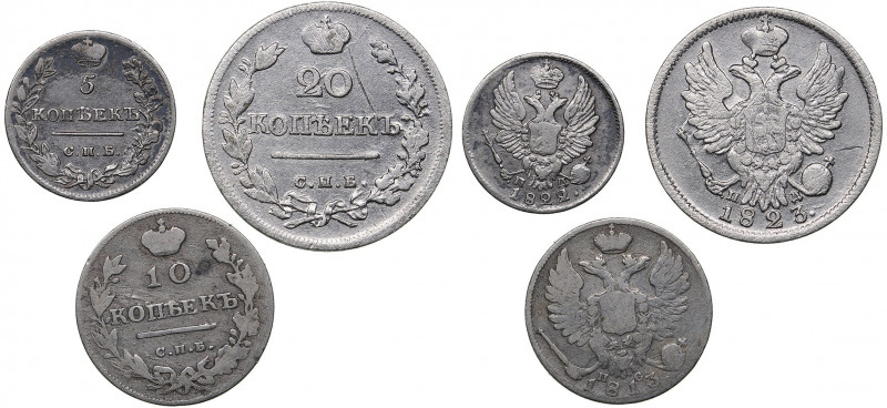 Russia 20 kopeks 1823, 10 kopeks 1813, 5 kopeks 1822 (3)
F-VF Alexander I (1801-...