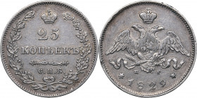Russia 25 kopeks 1829 СПБ-НГ
5.18 g. VF+/XF- Traces of mint luster. Bitkin# 128. Nicholas I (1826-1855)