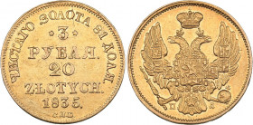 Russia - Poland 3 roubles - 20 zlotych 1835 СПБ-ПД
3.90 g. XF/AU Mint luster! Bitkin# 1076 R. Rare! Nicholas I (1826-1855)