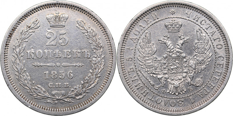 Russia 25 kopeks 1856 СПБ-ФБ
5.08 g. VF+/XF- Bitkin# 54. Alexander II (1854-1881...