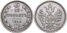 Russia 20 kopeks 1859 СПБ-ФБ
4.10 g. VF/XF Bitkin# 160. Alexander II (1854-1881)