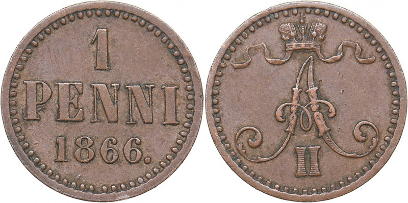 Russia - Grand Duchy of Finland 1 penni 1866
1.30 g. AU/XF Bitkin# 666. Alexande...