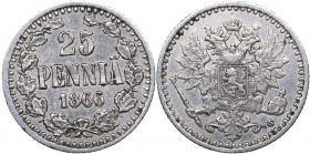 Russia - Grand Duchy of Finland 25 pennia 1866 S
1.27 g. XF/XF Bitkin# 642. Alexander II (1854-1881)