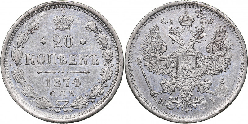 Russia 20 kopeks 1874 СПБ-НI
3.58 g. AU/AU Mint luster. Bitkin# 225. Alexander I...