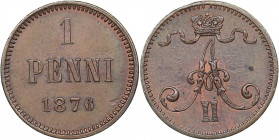 Russia - Grand Duchy of Finland 1 penni 1876
1.26 g. UNC/UNC Mint luster. Rare condition! Bitkin# 675. Alexander II (1854-1881)