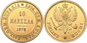 Russia - Grand Duchy of Finland 10 markkaa 1878 S
3.22 g. XF/AU Mint luster. Bitkin# 614 R. Rare! Alexander II (1854-1881)