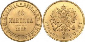 Russia - Grand Duchy of Finland 10 markkaa 1882 S
3.22 g. UNC/UNC Mint luster. Rare condition. Bitkin# 229. Alexander III (1881-1894)