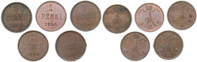 Russia - Grand Duchy of Finland 1 penni 1888, 1891, 1892, 1893, 1894 (5)
XF-/UNC Alexander III (1881-1894)
