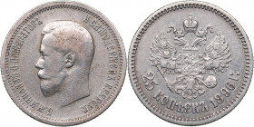 Russia 25 kopecks 1896
5.00 g. VF+/VF+ Bitkin# 96. Nicholas II (1894-1917)
