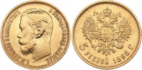 Russia 5 roubles 1898 AГ
4.27 g. XF-/XF+ Mint luster. Bitkin# 20. Nicholas II (1894-1917)