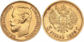 Russia 5 roubles 1899 ФЗ
4.29 g. XF-/XF+ Mint luster. Bitkin# 24. Nicholas II (1894-1917)