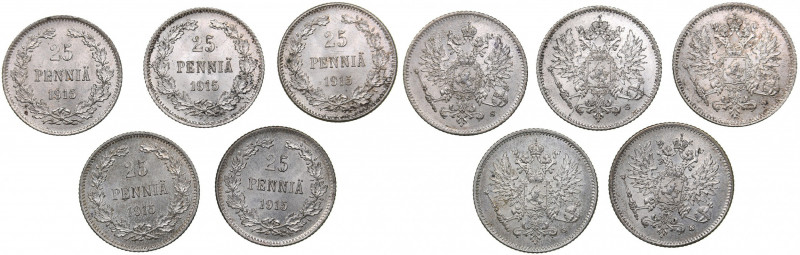 Russia - Grand Duchy of Finland 25 penniä 1915 S (5)
UNC/UNC Mint luster. Bitkin...