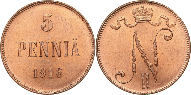 Russia - Grand Duchy of Finland 5 penniä 1916
6.47 g. UNC/UNC Mint luster. Rare ...