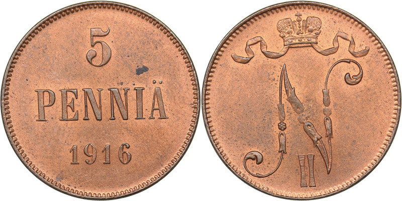 Russia - Grand Duchy of Finland 5 penniä 1916
6.42 g. UNC/UNC Mint luster. Rare ...