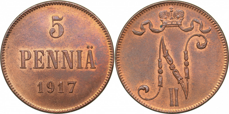 Russia - Grand Duchy of Finland 5 penniä 1917
6.57 g. UNC/UNC Mint luster. Rare ...