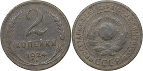 Russia - USSR 2 kopecks 1924 - Plain edge
6.40 g. F/F Plain edge. Rare!