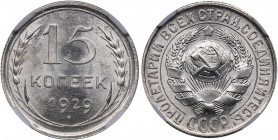 Russia - USSR 15 kopeks 1929 - ННР MS 64
Mint luster. Fedorin# 45.