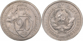 Russia - USSR 20 kopek 1931
3.36 g. UNC/UNC Mint luster. Rare condition! Fedorin# 21.