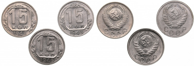 Russia - USSR 15 kopek 1943, 1946, 1948 (3)
AU-UNC Mint luster.