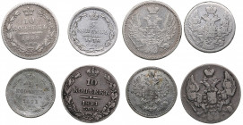 Russia 10 kopecks 1841, 1856; 5 kopecks 1838, 1871 (4)
F-XF