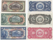 Bolivia 1, 5 & 10 bolivanos 1928
UNC Pick 118,120,121
