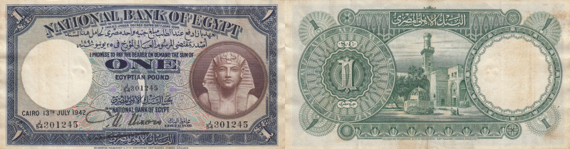 Egypt 1 pound 1942
Pick# 22c. VF