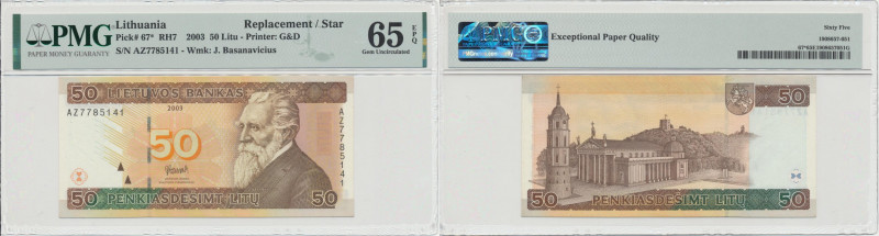 Lithuania 50 litu 2003 - Replacement note - PMG 65 EPQ
Pick # 67*