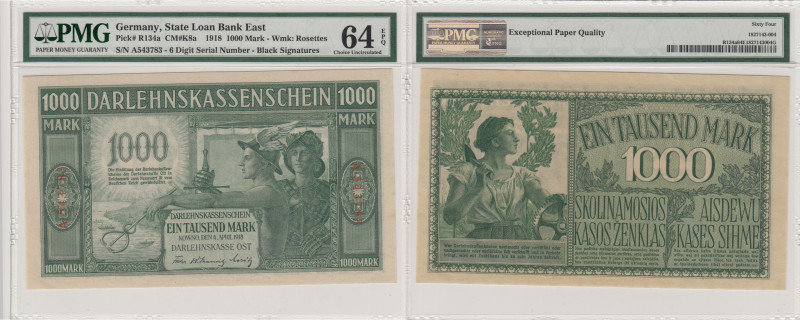 Germany - Lithuania Kowno (Kaunas) 1000 mark 1918 - PMG 64 EPQ
Pick# R134a.